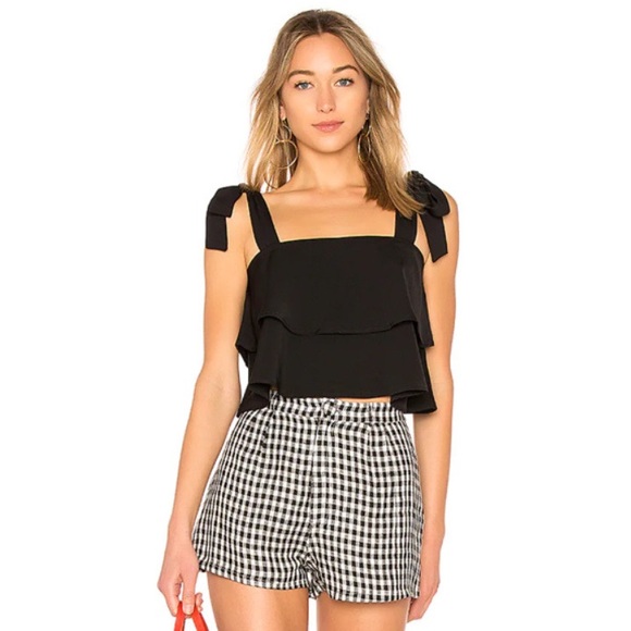 superdown Tops - Superdown Helene Black Tie Strap Layered Top